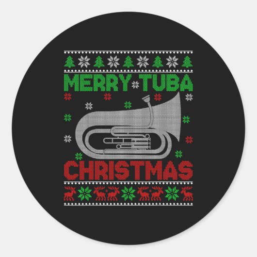 Tuba Music Lover Xmas Lighting Ugly Merry Tuba Chr Runder Aufkleber (Vorderseite)