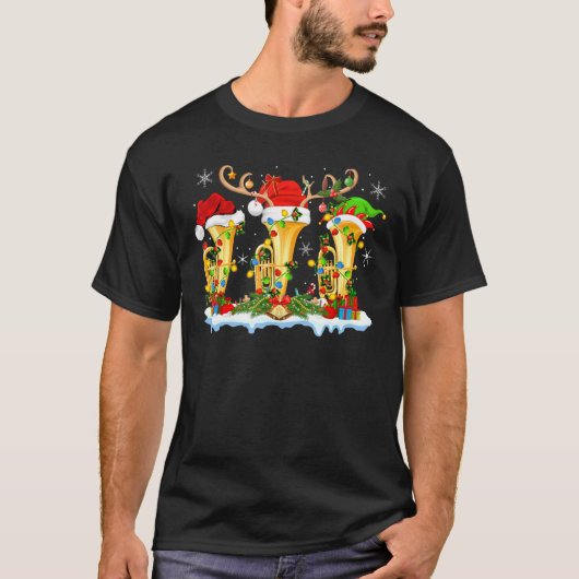 Tuba Music Xmas Licht Funny Tuba Weihnachten T-Shirt (Vorderseite)