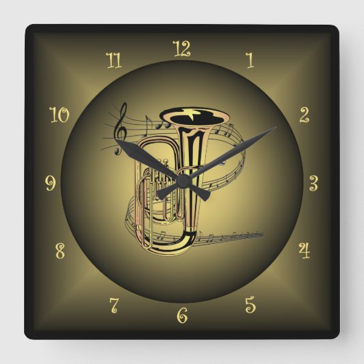 Tuba ~musical Instrument ~Musical Globe ~ Scale ~ Quadratische Wanduhr (Vorderseite)