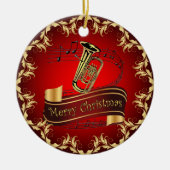 Tuba ~ Musical Scroll ~ Frohe Weihnachten ~ * ~ Keramik Ornament (Vorne)