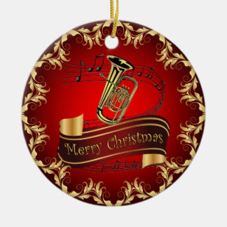 Tuba ~ Musical Scroll ~ Frohe Weihnachten ~ * ~ Keramik Ornament