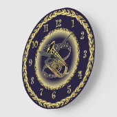 Tuba Musical Scroll ~ Gold und Navy Blue ~ Große Wanduhr (Winkel)