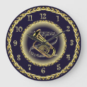 Tuba Musical Scroll ~ Gold und Navy Blue ~ Große Wanduhr (Vorderseite)