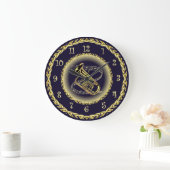 Tuba Musical Scroll ~ Gold und Navy Blue ~ Große Wanduhr (Zuhause)