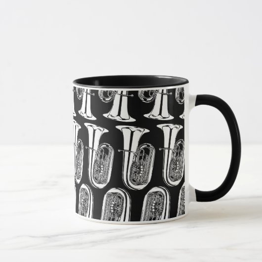 Tuba-Muster-Wecker-Tasse - Schwarzweiss Tasse (Rechts)