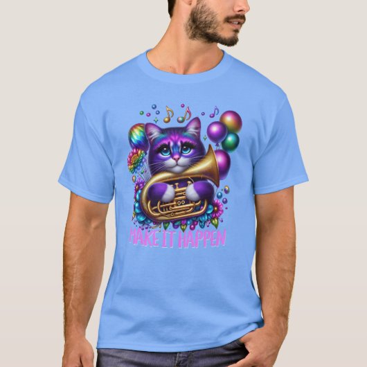 Tuba Playing Cat Psychedelicuba Cat T-Shirt (Vorderseite)