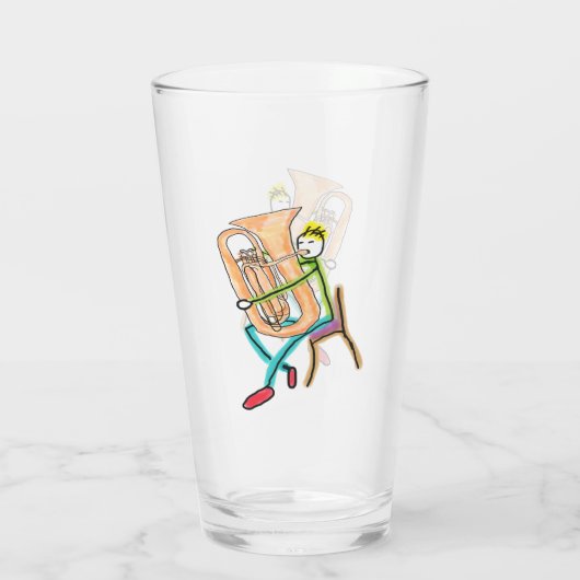 Tuba Playing Stickman Glas (Rückseite)