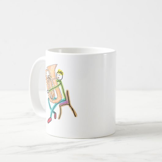 Tuba Playing Stickman Kaffeetasse (Vorderseite Links)