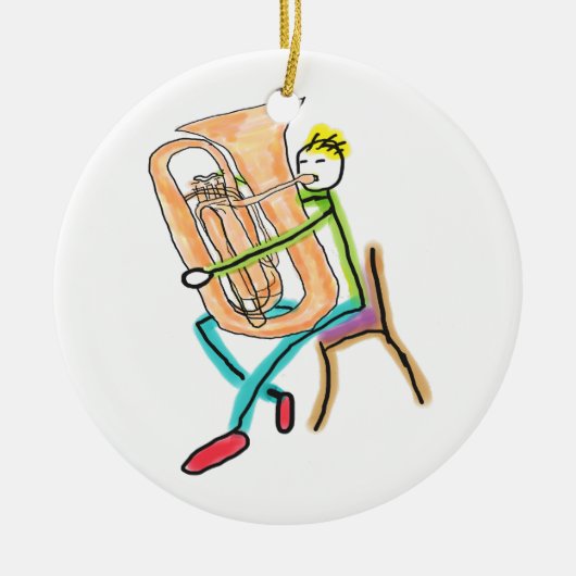 Tuba Playing Stickman Keramik Ornament (Vorne)