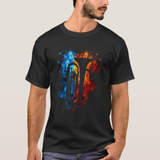 Tuba Red Blue Fire Musical Instrument Fire Art T-Shirt (Vorderseite)