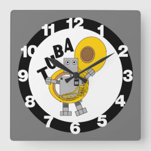Tuba Robot Text Quadratische Wanduhr