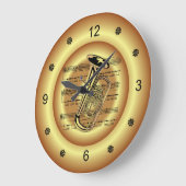 ~ Tuba ~ Sheet Music ~ Gold Background ~  Große Wanduhr (Winkel)