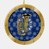 Tuba ~ Silber ~ blaues ~ Gold~ Weihnachten~ Keramik Ornament (Hinten)