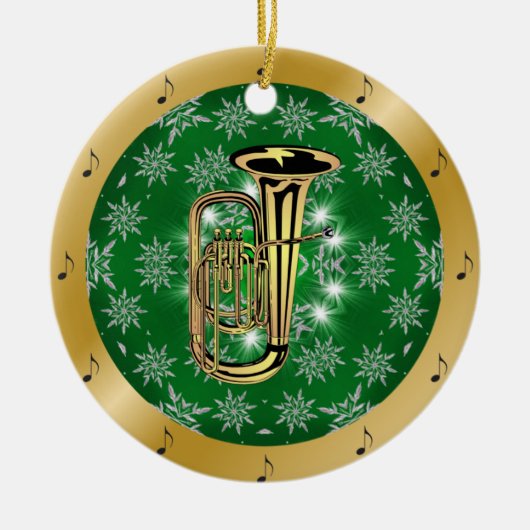 Tuba ~ Silver ~ Green ~ Gold ~ Weihnachten ~ Keramik Ornament (Vorne)
