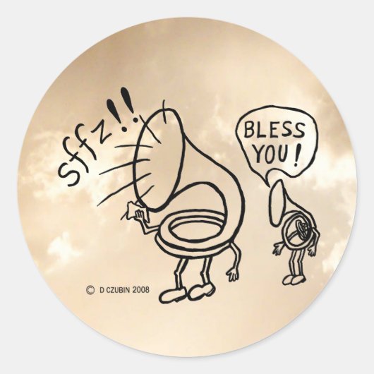 Tuba Sneeze Border Classic Round Sticker (Vorderseite)