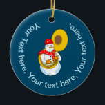 Tuba Snowman Keramik Ornament<br><div class="desc">Ein Snowman-Sousaphonspieler mit einem Schal aus Musiknote ist ein lustiges Wintermusikgeschenk-Design für niederbrass-Musiker,  Musiklehrer und Schüler in Tuba-Chor,  Konzertband und Marching-Band.</div>