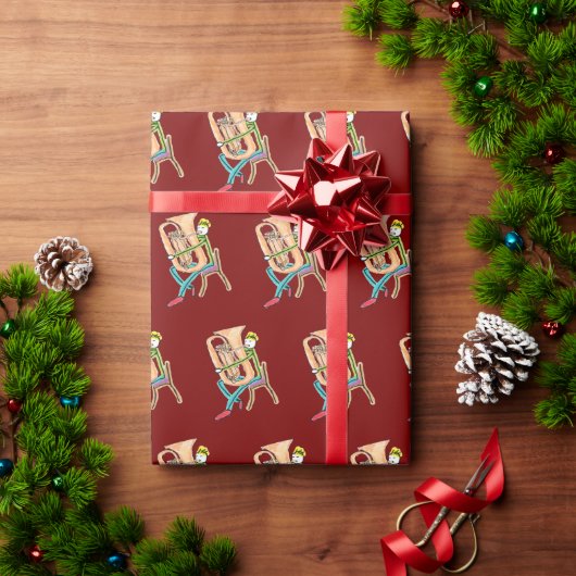 Tuba spielender Stockmann Geschenkpapier (Feiertagsgeschenk)