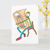 Tuba spielender Stockmann Karte (Gelbe Blume)