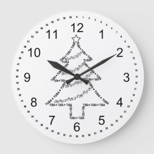 Tuba Text Christmas Tree Große Wanduhr