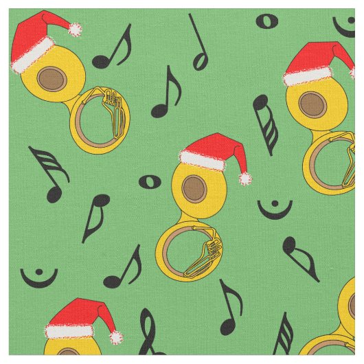 Tuba Weihnachtsmannmütze Musiknotens Pattern Stoff (Nahaufnahme)