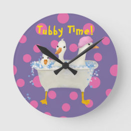 Tubby Time Drei Enten in der Badewanne Aquarell Runde Wanduhr