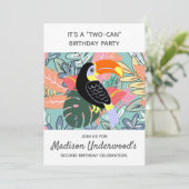 Tucan Second Birthday Dschungel Topthema Sommer Th Einladung (Stehend Vorderseite)