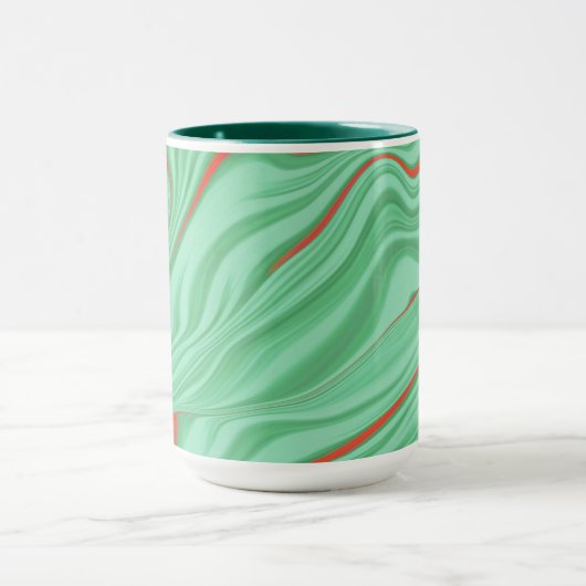 Tuch in Kurven mit hellgrün geprägten Farben Tasse (Zentrum)