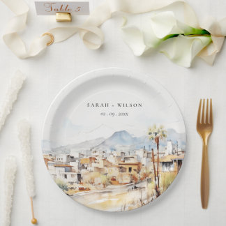 Tucson, Arizona Aquarell-Landschaft-Hochzeit Pappteller