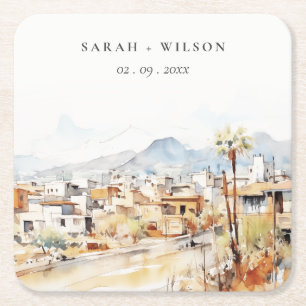 Tucson, Arizona Aquarell-Landschaft-Hochzeit Rechteckiger Pappuntersetzer