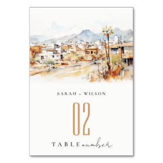Tucson, Arizona Aquarell-Landschaft-Hochzeit Tischnummer