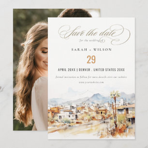 Tucson, Arizona Aquarell-Landschaft-Hochzeitsfoto Save The Date