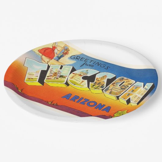 Tucson Arizona AZ Alte Jahrgangsreise Souvenir Pappteller (Schrägansicht)