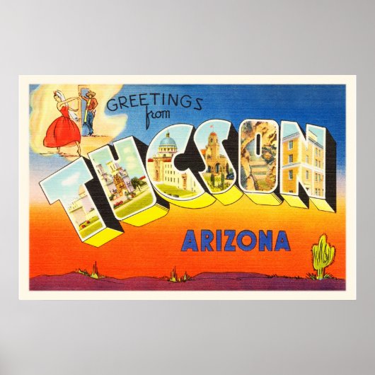 Tucson Arizona AZ Alte Jahrgangsreise Souvenir Poster (Vorne)
