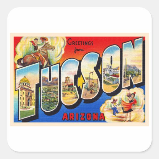 Tucson Arizona AZ Vintager Großbuchstabe Postkarte Quadratischer Aufkleber (Vorderseite)