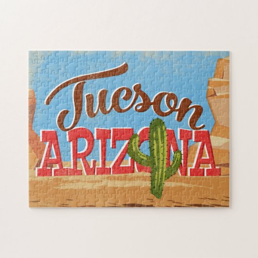 Tucson Arizona Cartoon Desert Vintage Travel Puzzle (Horizontal)