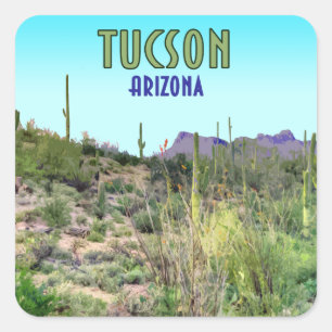 Tucson Arizona Kaktus und Berg Vintage Quadratischer Aufkleber