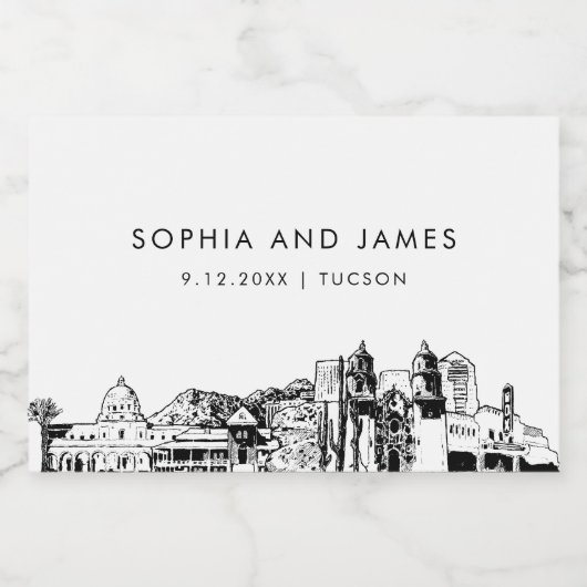 Tucson Arizona Skyline Mini Schaumweinetikett (Einzelnes Label)