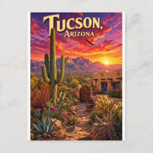 Tucson Arizona Wüsten-Sonnenuntergang Saguaro-Kakt Postkarte