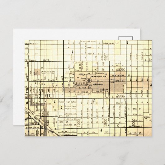 Tucson, AZ Vintag Map Postkarte (Vorne/Hinten)
