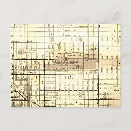 Tucson, AZ Vintag Map Postkarte (Vorderseite)