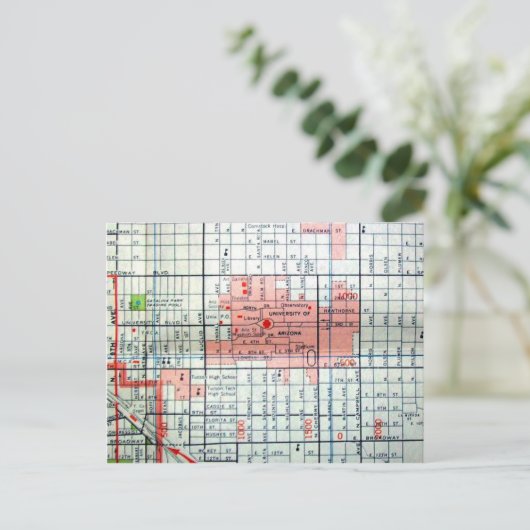 Tucson, AZ Vintag Map Postkarte (Stehend Vorderseite)