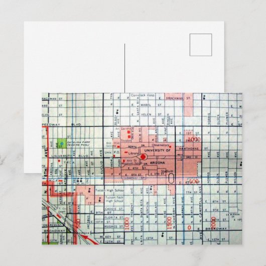 Tucson, AZ Vintag Map Postkarte (Vorne/Hinten)