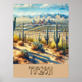 Tucson und Saguaro Watercolor Poster