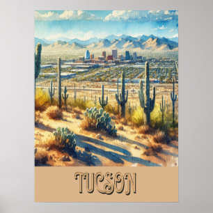 Tucson und Saguaro Watercolor Poster