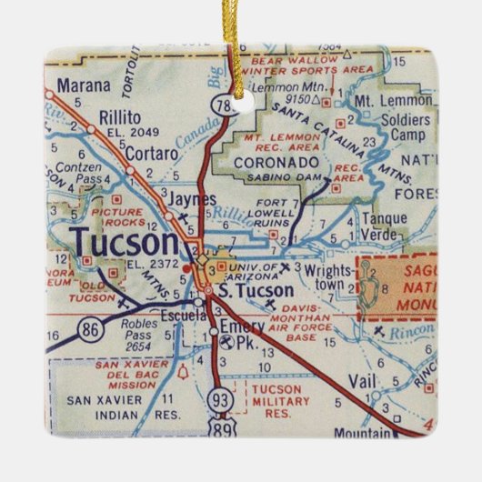 Tucson Vintage-Straßenkarte-Ornament Keramikornament (Vorderseite)
