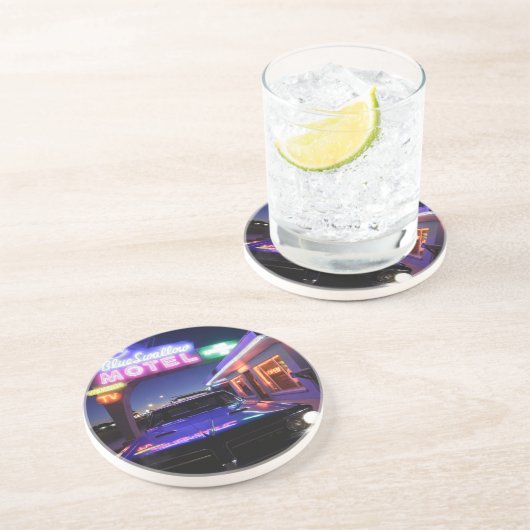 Tucumcari, New Mexiko, Vereinigte Staaten. Weg 66 Sandstein Untersetzer (Seite)