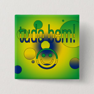 Tudo Bem! Brasilien-Flagge färbt Pop-Kunst Button
