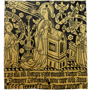 Tudor Brass Rubbing Annunciation Mary Angel Duschvorhang