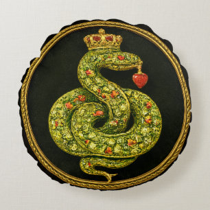 Tudor-Elizabethanisches Schlangendesign mit Rubine Rundes Kissen