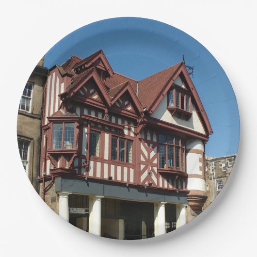 Tudor oak frame Gebäude, Edinburgh, Schottland Pappteller (Vorderseite)